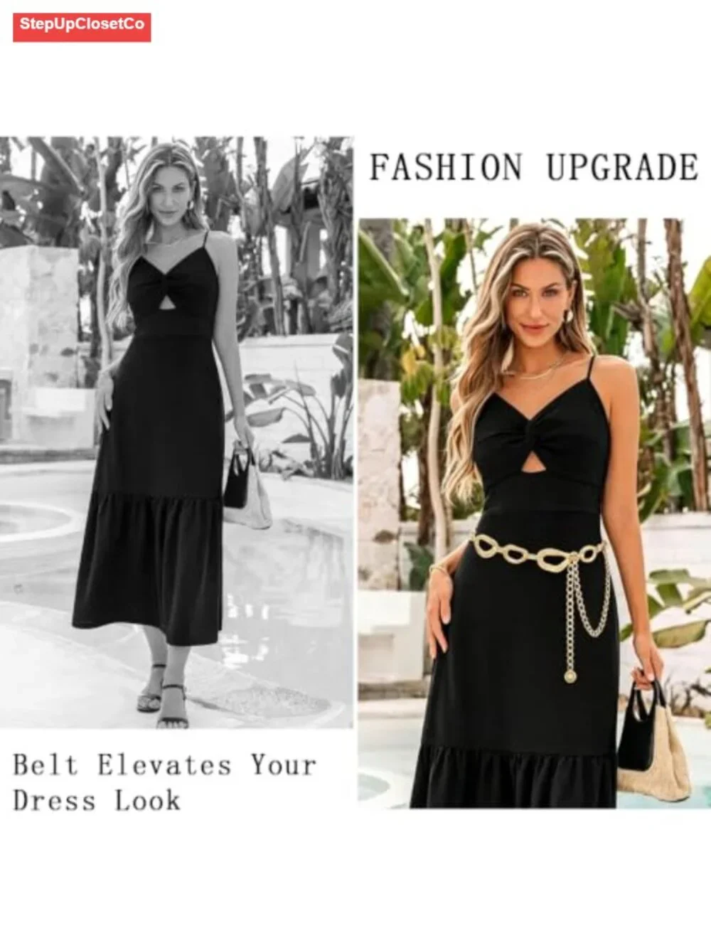 Adjustable Chunky Metal Waist Chain Belt for Dresses, Hollow Out Irregular Link